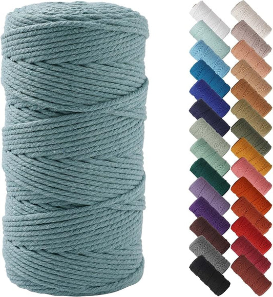 NOANTA Eucalyptus Macrame Cord 3mm x 220yards, Cotton Rope Macrame Yarn | Macrame Rope Supplies, 3 Strand Twisted Cotton Yarn String, Cotton Cord for Wall Hanging, Plant Hangers, Crafts, Knitting