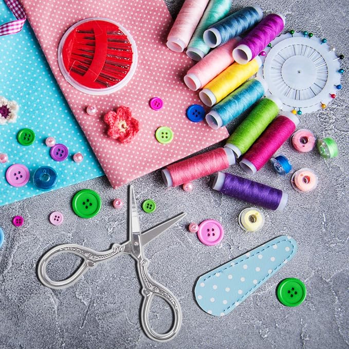 Vintage Embroidery Scissors 3.6 inch Sharp Mini Crochet Cross Stitch Travel | Craft Scissors Shears for Crafting Fabric Scissor for Art Work Threading Needlework DIY Tools with Leather Scissor Cover
