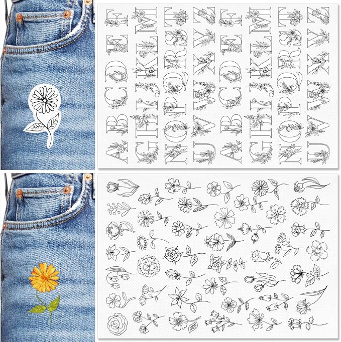 Patemby Embroidery Pattern Water Soluble Embroidery Stabilizers, Stick and Stitch Embroidery Paper Wash Away with Pre-Printed Pattern Designs Stencils Transfers for Hand Sewing Lover Beginner