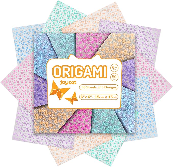 JoyCat Deep Glow in the Dark Origami Paper, 50 Sheets, 6x6 Inch | Deep luminous colors charge under light and glow in the dark for stars, night scenes, party decor and creative paper crafts.