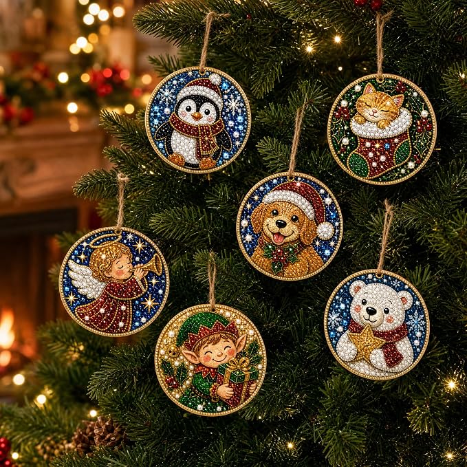 6PCS Christmas Wooden Ornaments DIY Pearl Diamond Painting Kit 02