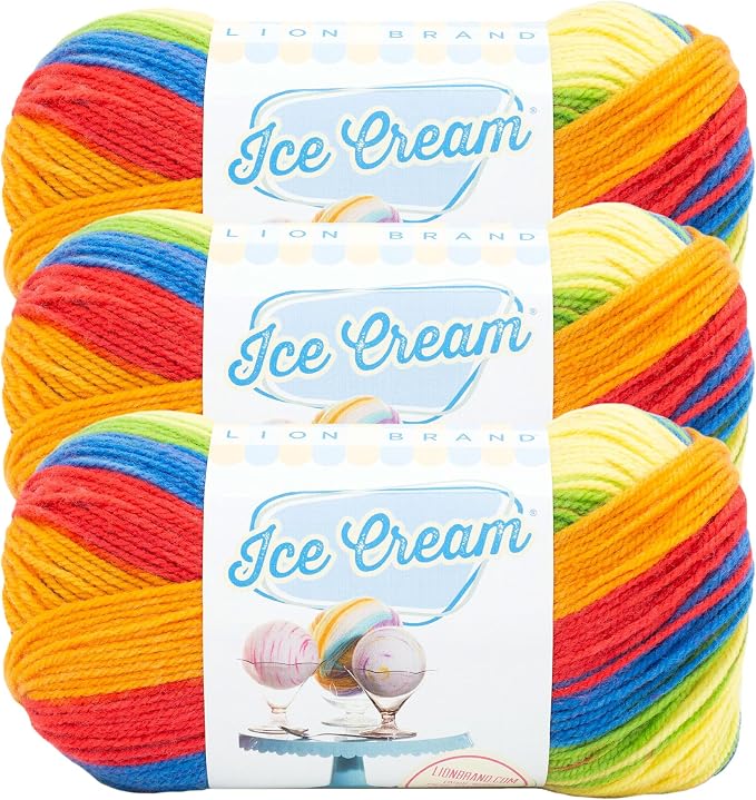 Lion Brand Yarn, Ice Cream Crochet Yarn, Hokey Pokey, Multicolor, 3 Pack