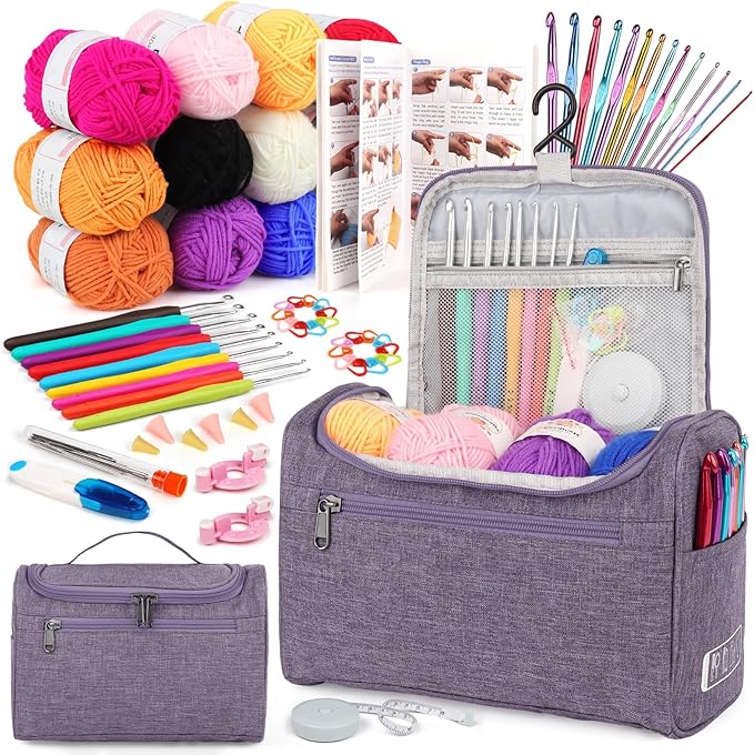 Aeelike Crochet Kit for Beginners Adults Kids, Complete Crochet Set, Purple | Crochet Kit for Beginners Young and Old, All-inclusive Kit with Crochet Hooks 655 Yards Yarn Instruction Knit Bag, Ideal Gift