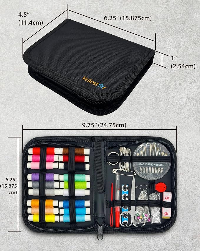 Vellostar Mini Hand Sewing Kit for Adults, Small Travel Case, 18 Threads | This travel sewing kit adds a needle threader, seam ripper, safety pins and measuring tape, not just thread and needles