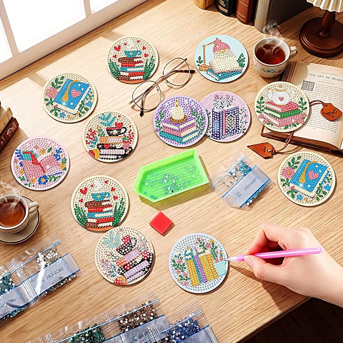 Zonon 12 Pcs Patriotic Diamond Art Kits Magnet,Book Diamond Fridge Magnets | Diamond Painting Stickers, Sparkling Book Designs, Book Lover Magnetic Stickers,Gifts, for Refrigera tor Home Kitchen Decor