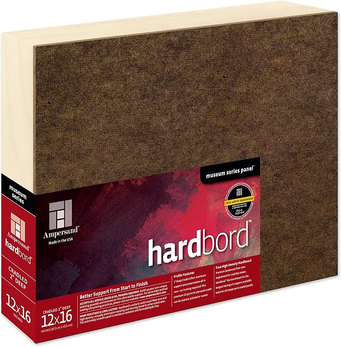 Ampersand Art Supply Hardboard Wood Painting Panel: Museum Series Hardbord, 12" x 16", 2 Inch Cradled Profile