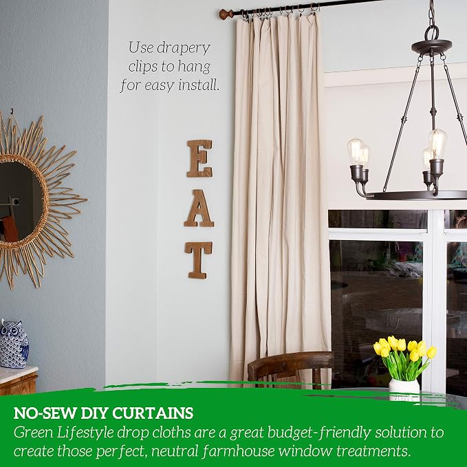 GREEN LIFESTYLE All Purpose Canvas Drop Cloths - Drop Cloth for Painting, Floor Cover, Heavy Duty Protection for Furniture & Surfaces, Reusable Painters Canvas Tarp for Renovation & Home (5x20)