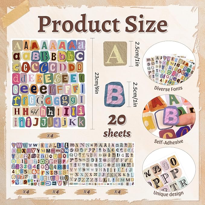 1488PCS Vintage Letter Stickers,1 Inch Magazine Alphabet and Number Sticker