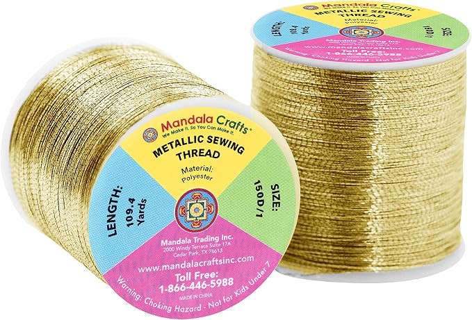 Mandala Crafts Metallic Gold Embroidery Floss for Sewing, 218 Yard Spools