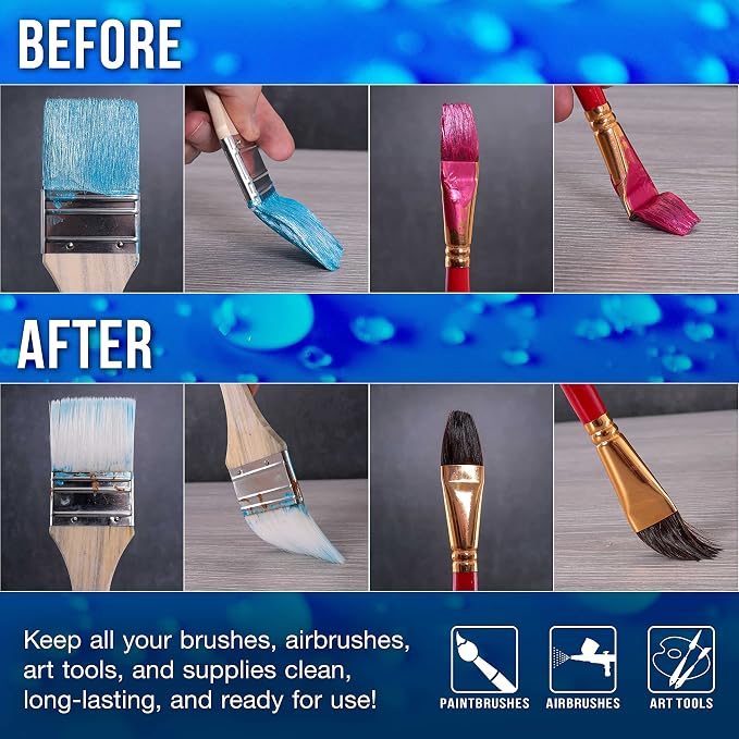 U.S. Art Supply Brush Cleaner and Restorer, 16 Ounce Bottle | Cleans Paint Brushes, Airbrushes, Art Tools - Cleaning Solution to Remove Dried On Acrylic, Oil and Water-Based Paint Colors