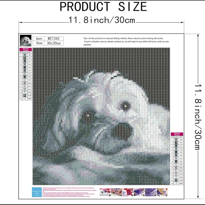 mrpwnle Diamond Art Kits for Adults, Cute Dog Diamond Painting Kits | White Dog Diamond Art Painting Kits for Adults Beginners, DIY Full Round Drill Gem Art Crafts Kit for Home Decor 12x2 inch