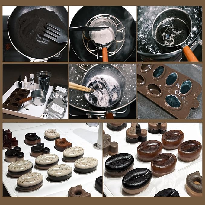 DIY Coffee Soap Making Kit for Beginners, Complete Handmade Craft Set with Coffeebean Molds, Soap Base, Foaming Agent, Sweet Almond Oil, Coffee Fragrance, Gift Ready