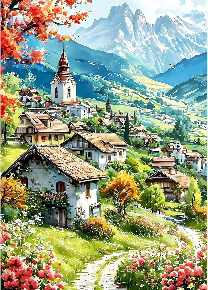 Ycydilirab Landscape Diamond Painting for Adults-5D Diamond Painting,European Town DIY Gem Painting Perfect for Relaxation and Home Wall Decor 12x16inch