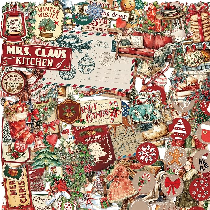 400+ Christmas Waterproof Vinyl Sticker Book, Cute Christmas Aesthetic Stickers for Kids, Funny Stickers for Adults, Holiday Planner Stickers for Journaling, Scrapbooking, Santa Snowman Reindeer Gifts