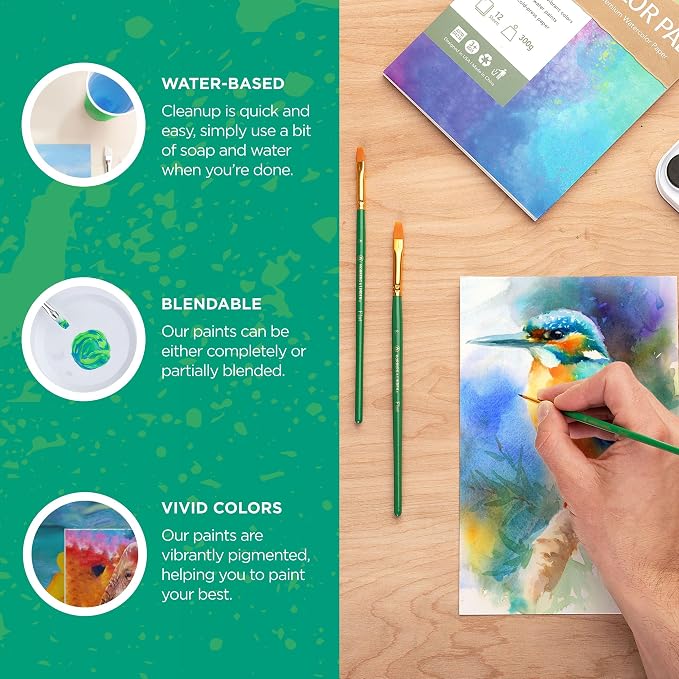 Norberg & Linden Watercolor Paint Set - 36 Premium Paints - 12 Page Pad - 6 Brushes - Painting Supplies with Palette, Watercolors, Art Pad Paper and Artist Brushes