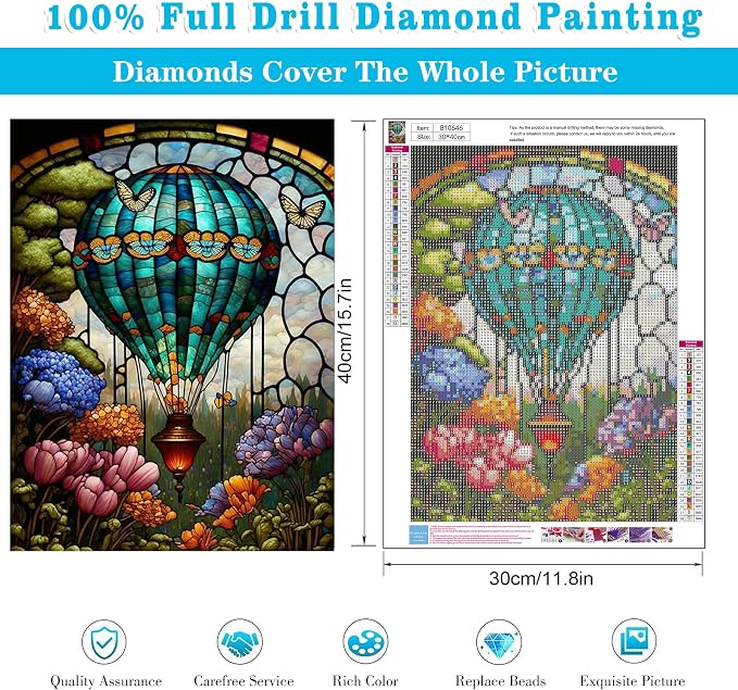 Diamond Art Kits for Adults Hot Air Balloons Diamond Painting Kit 12x16in