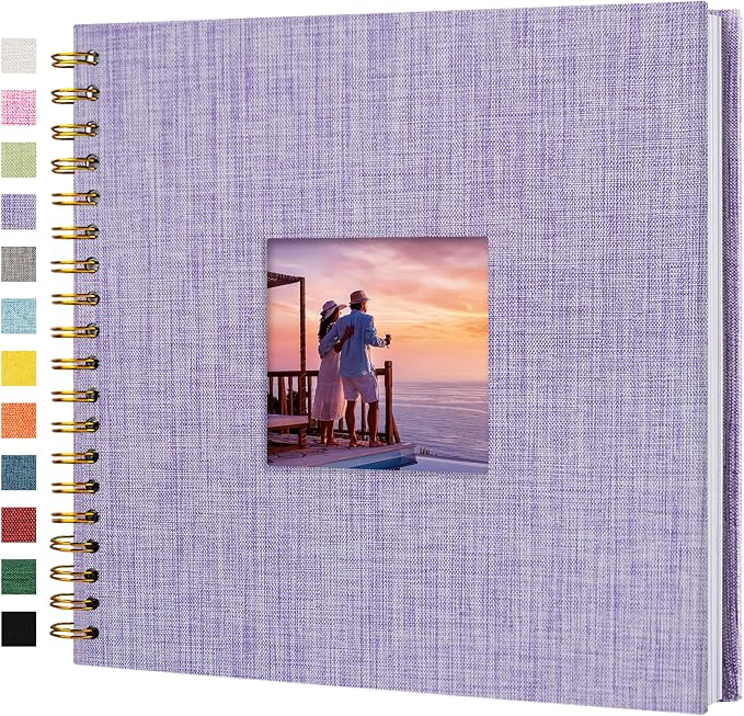 10"x10" Scrapbook Photo Album Linen Cover 20 Sheets 40 Pages White Paper | Purple Hardcover Kraft White Pages Memory Book, for Travel Wedding Guest Book Christmas Baby Shower Fits 4x6 & Instant Photos