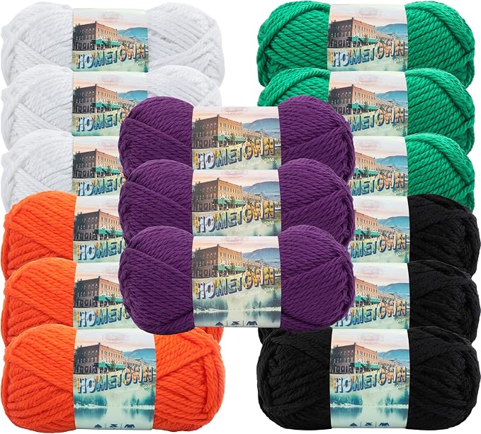 Lion Brand Yarn, Hometown Super Bulky Yarn, Modern Halloween Pack, 15 Skeins