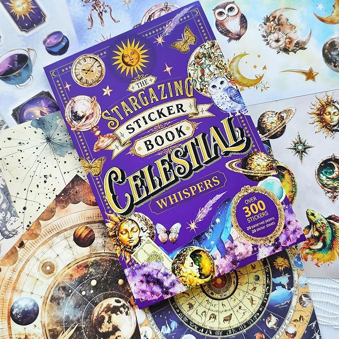 PRSTINCOL Vintage Astrology Sticker Book with Celestial Papers, 40 Pages