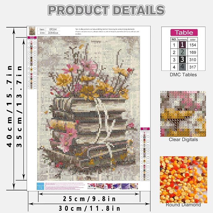 askkqtx Vintage Books Diamond Art Kits for Adults 12x16 Inch