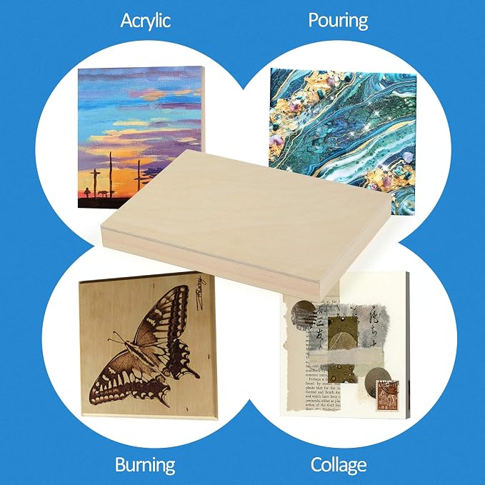 Falling in Art 4 Pack 5x7’’ Unfinished Birch Wood Panels Kit for Painting | Studio 3/4’’ Deep Wooden Canvas, Cradle Boards for Acrylic Pouring, Art, Crafts, Epoxy Resin, Laser Engraving Cutting