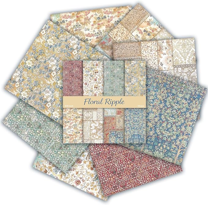 PRSTINCOL Scrapbook Paper,16 Sheets 6 x 6 Inch Floral Ripple Style Scrapbook Supplies,Single-Sided Vivid Origami Decoupage Paper for DIY Crafts, Card Making, Art Journaling