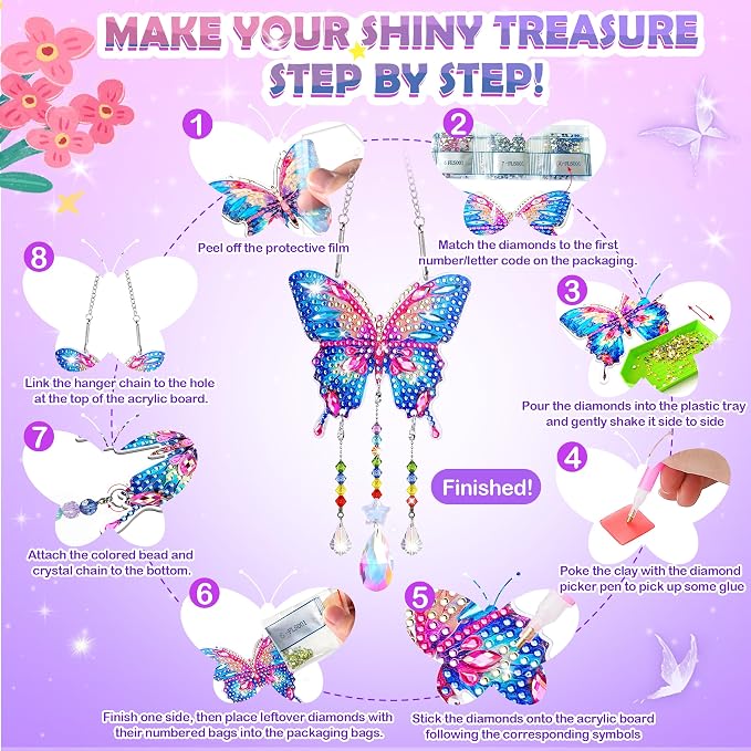Diamond Art Kits for Kids Ages 8-12, 3 PCS DIY Gem Art Suncatchers for Kids