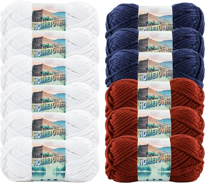 Lion Brand Yarn, Hometown Super Bulky Yarn for Crochet and Knitting, Americana Pack, Red White Blue, 12 Skeins, Fourth of July Crafts, Decor, USA 250 Anniversary