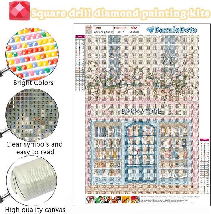 DAZZLEDOTS Pink Book Shop Diamond Art Kit for Adult Square Diamond Painting