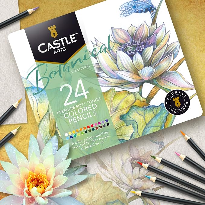 Castle Art Supplies 24 Colored Pencil Set - Botanical Art Palette