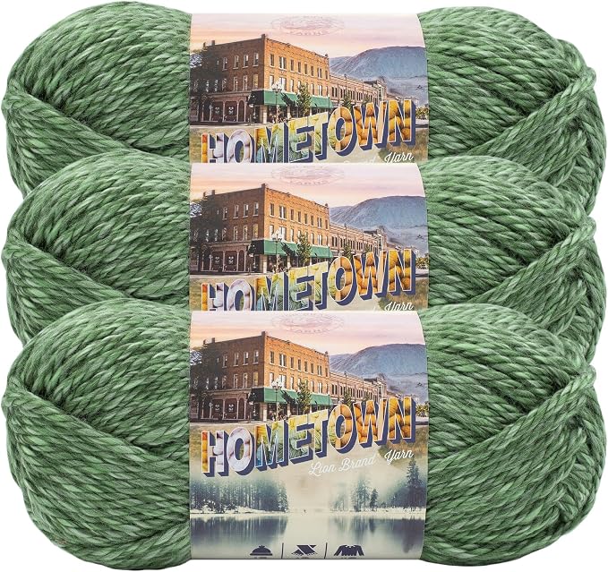 Lion Brand Yarn Hometown Yarn, Super-Bulky Yarn for Knitting, Crocheting, and Crafting, 3 Pack, Everglades | Super Bulky Acrylic Fiber for Warm Crochet Blankets, Knit Winter Hats, Chunky Cardigans, Soft Scarves, Weaving