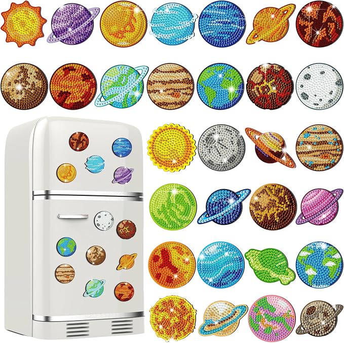 Remuuly 30 Pcs Space Planet Diamond Painting Magnets Diamond Art Magnet Kit | Universe Planet Diamond Art Kit for Adult, 5D Rhinestone Refrigerator, Fridge Magnetic Sticker, Diamond Club Gifts, DIY Craft