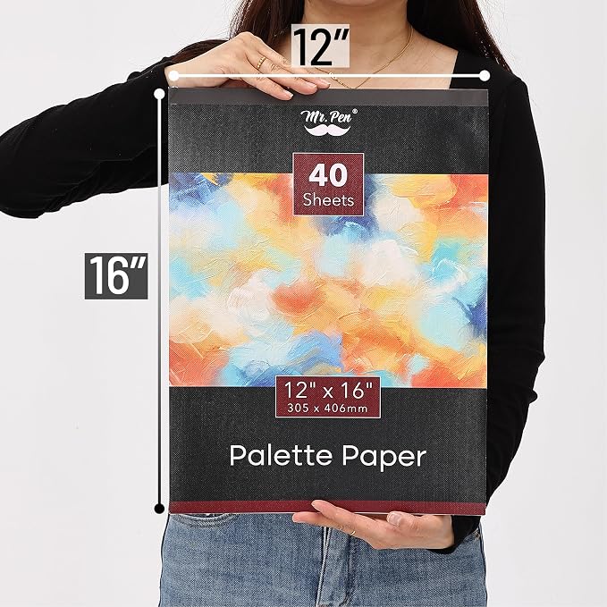 Mr. Pen- Disposable Paint Palette Paper Paint Pad, 12"x16", 40 Sheets | Acrylic Paint Paper, Suitable for Watercolor, Gouache, Acrylic and Oil Paints, Tear-Off Palette Sheets for Painting