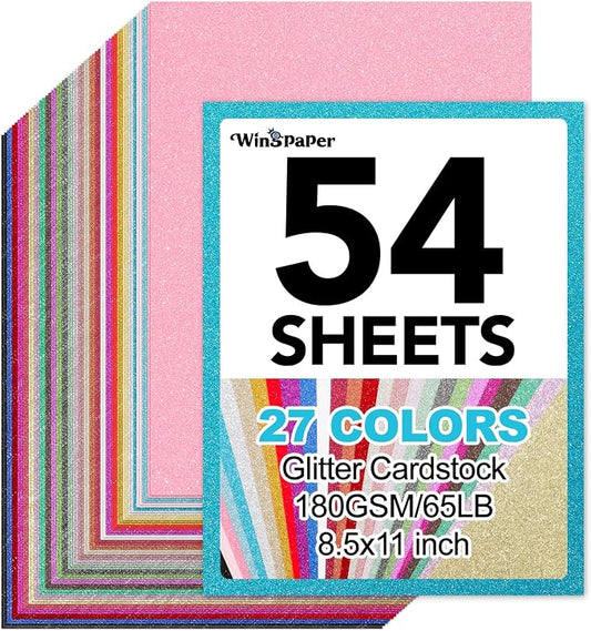 54 Sheets Glitter Cardstock Paper 8.5 x 11, 27 Colors, 230Gsm