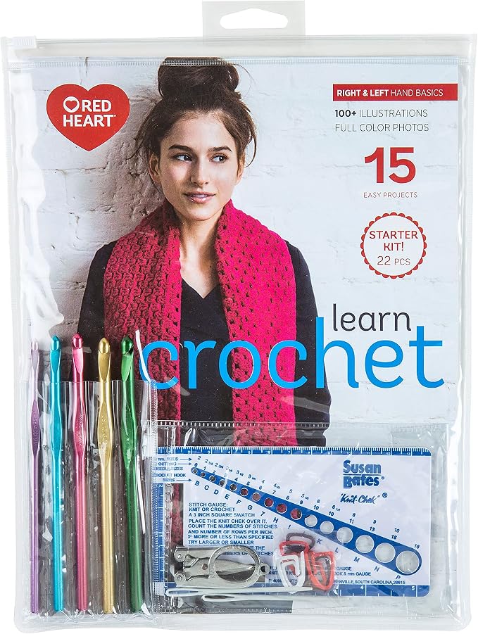 Red Heart Crochet Kit for Beginners, My Crochet Teacher, 22-Piece Set