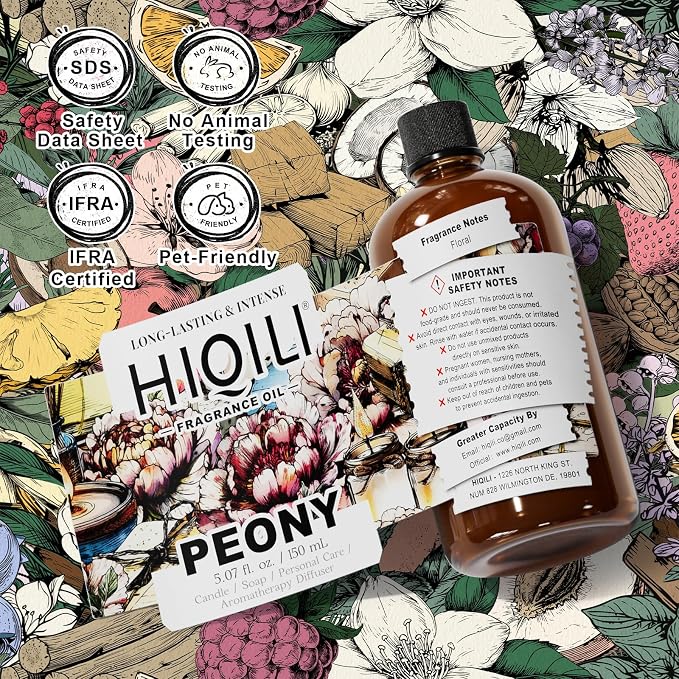 HIQILI Peony Fragrance Oil for Diffuser, Candle & Soap Making - 5.07 Fl Oz