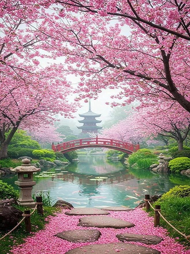 PHANTASYART Cherry Blossom Paint by Numbers Kit for Adults 16x20inch | Paint by Number Adult, Landscape Painting by Numbers for Adults, DIY Acrylic Painting Kit, Arts and Crafts for Adults