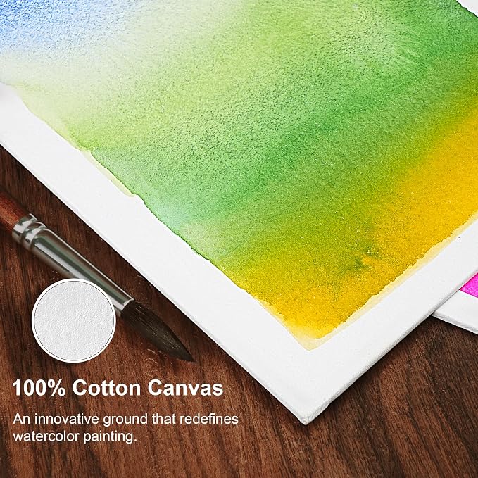 PHOENIX Watercolor Canvas Boards for Painting - 12x16 Inch/6 Pack, 100% Cotton Water Color Canvas Panels, 8 Oz. / 260g White Blank Medium Texture Flat Canvases for Water Based Paints