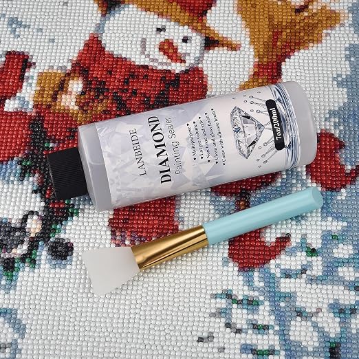 LANBEIDE Diamond Painting Sealer 200ML with Silicone Brush (7 OZ) | Updated Diamond Art Sealer with Permanent Hold & Shine Effect. Silicone Brush for Smooth, Bubble-free Coverage.