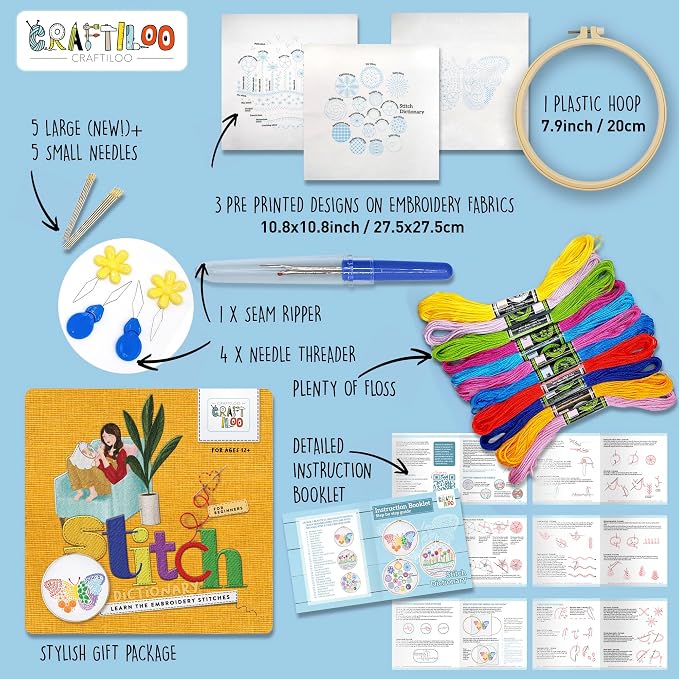 Butterfly Embroidery Kit for Beginners - Stamped Cross Stitch, Adults