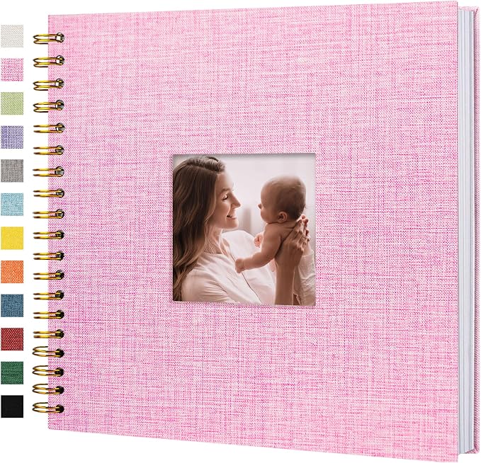 10"x10" Scrapbook Photo Album Linen Cover 40 Sheets 80 Pages White Paper | Pink Hardcover Kraft White Pages Memory Book, for Travel Wedding Guest Book Christmas Baby Fits 4x6 & Instant Photos