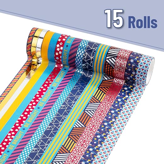 Mr. Pen- Washi Tape Set, 15 Rolls, Assorted Sizes, Metallic Foil | 5 Yards/Roll, Washi Tape for Scrapbook, Arts, Crafts, Journals and Planners, Geometric Groove