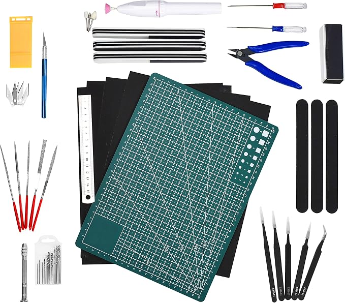 Mandala Crafts 33 Model Building Hobby Tools Kit for 3D Plastic Miniatures | Professional Clippers, Tweezers, Drills, Grinder & Knife for Mecha, Scale Kits, Aircraft, Tanks, Ships, Cars, Metal & Resin