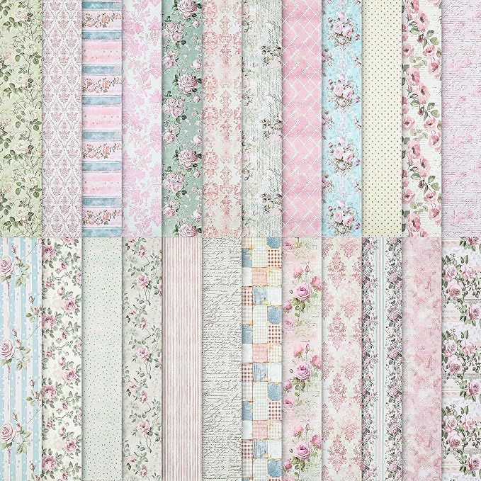 24 Sheets Scrapbook Paper Pink Vintage Floral Scrapbook Supplies