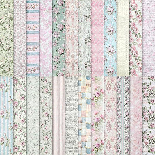 24 Sheets Scrapbook Paper Pink Vintage Floral Scrapbook Supplies