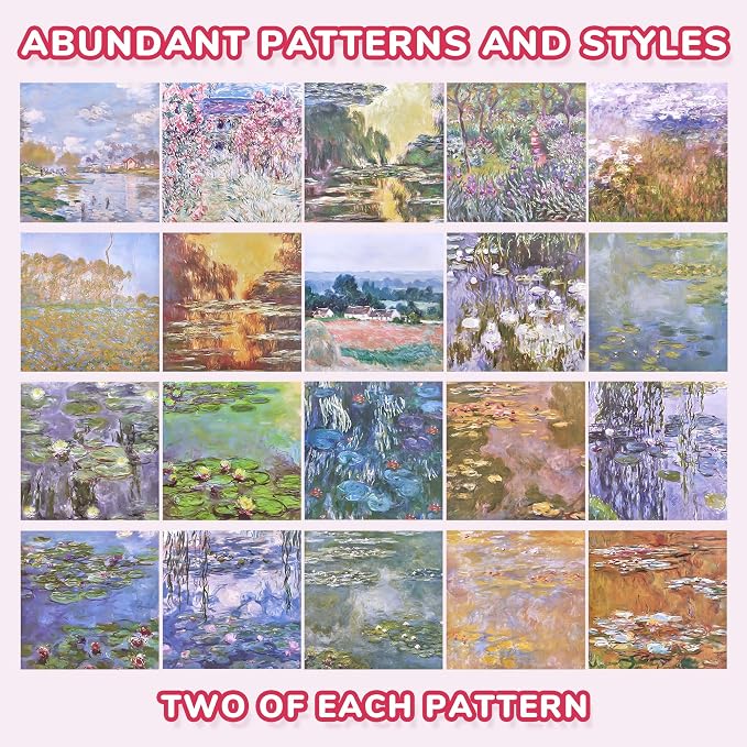 JoyCat Monet Patterned Origami Paper, 50 Double-Sided Sheets, 6x6 Inch | 20 Monet-inspired watercolor designs add soft Impressionist color to origami, scrapbooking, card making and paper crafts.