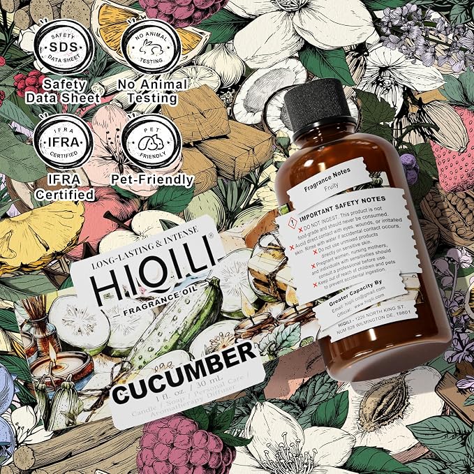 HIQILI Cucumber Fragrance Oil for Diffuser, Soap & Candle Making - 1 Fl Oz