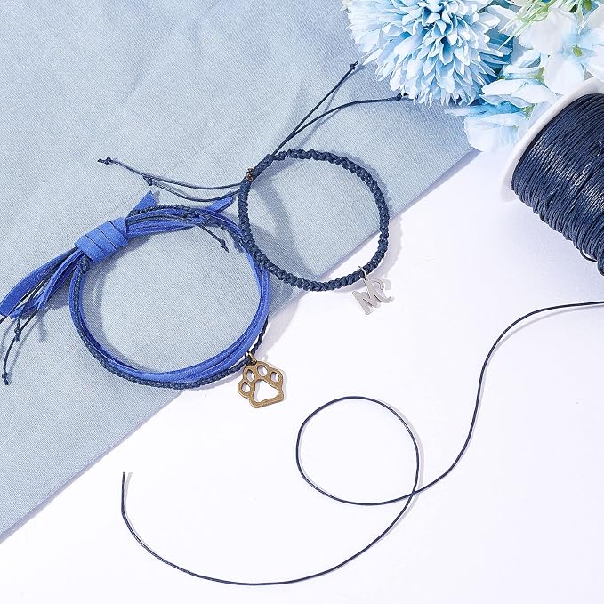 PH PandaHall 1mm Waxed Cord,100 Yards Waxed Cotton Cord Blue Wax Thread Beading String Wax Craft String for Bracelet Necklace Jewelry Waist Beads Making Crafting Beading Macrame