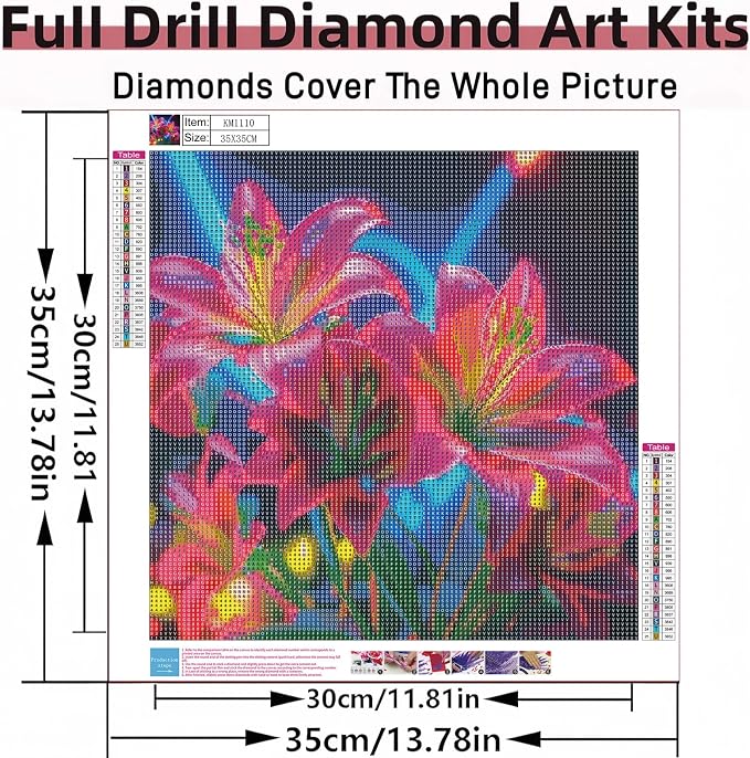 Flower Diamond Art Kits 5D Diamond Painting for Adult Beginners | DIY Full Drill Round Gem Painting Art for Adults，Home Wall Decor 13.78x13.78 Inch