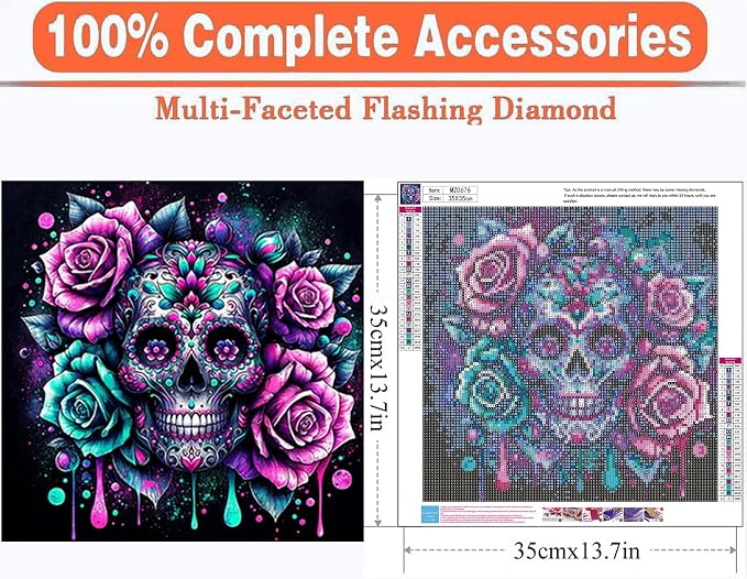 Benjenes Sugar Skull Diamond Art Kits for Adults, Diamond Painting Kits